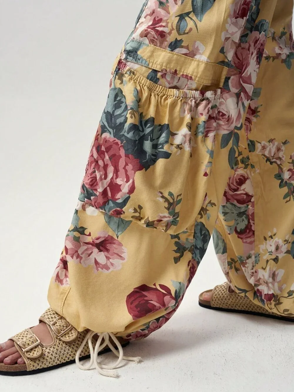 Yellow Casual Women's Woven Printed Loose Long Pants